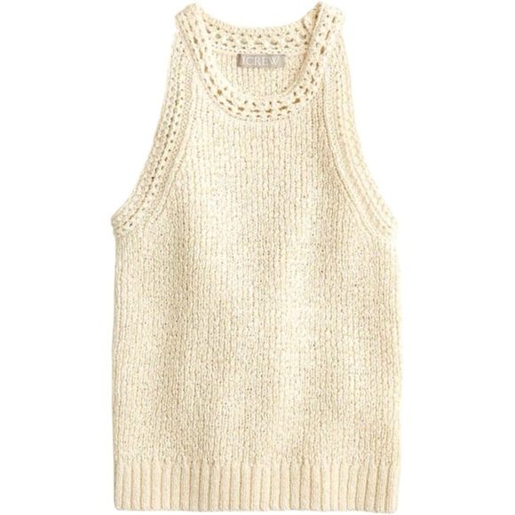 J.CREW High-Neck Textured Pointelle Sweater Tank Top | Cream Sleeveless Knit XS - Picture 1 of 8